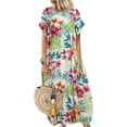 thumbnail image 1 of Bellella Robe Longue pour Femmes Manches Courtes Maxi Robes Imprimé Floral Été Plage Robe Kaftan Col Rond Vacances Blanc 2TG, 1 of 2