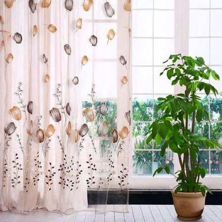 Yosoo 100 200cm Colorful Tulips Printing Tulle Curtains Sheer