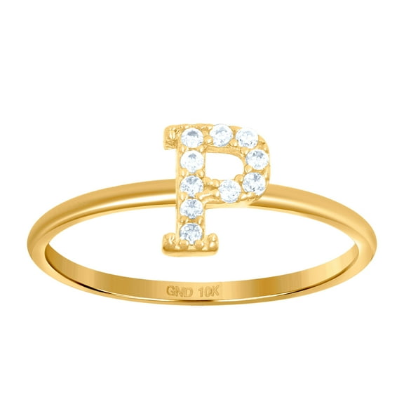 10k Yellow Gold Womens Cubic Zirconia Letter Name Personalized Monogram Initial Alphabet P Ring 1.2mm Wide Ring for Wome