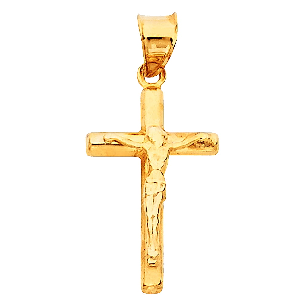 Solid 14k Yellow Gold Christian Crucifix Cross Pendant 19mm X 12mm