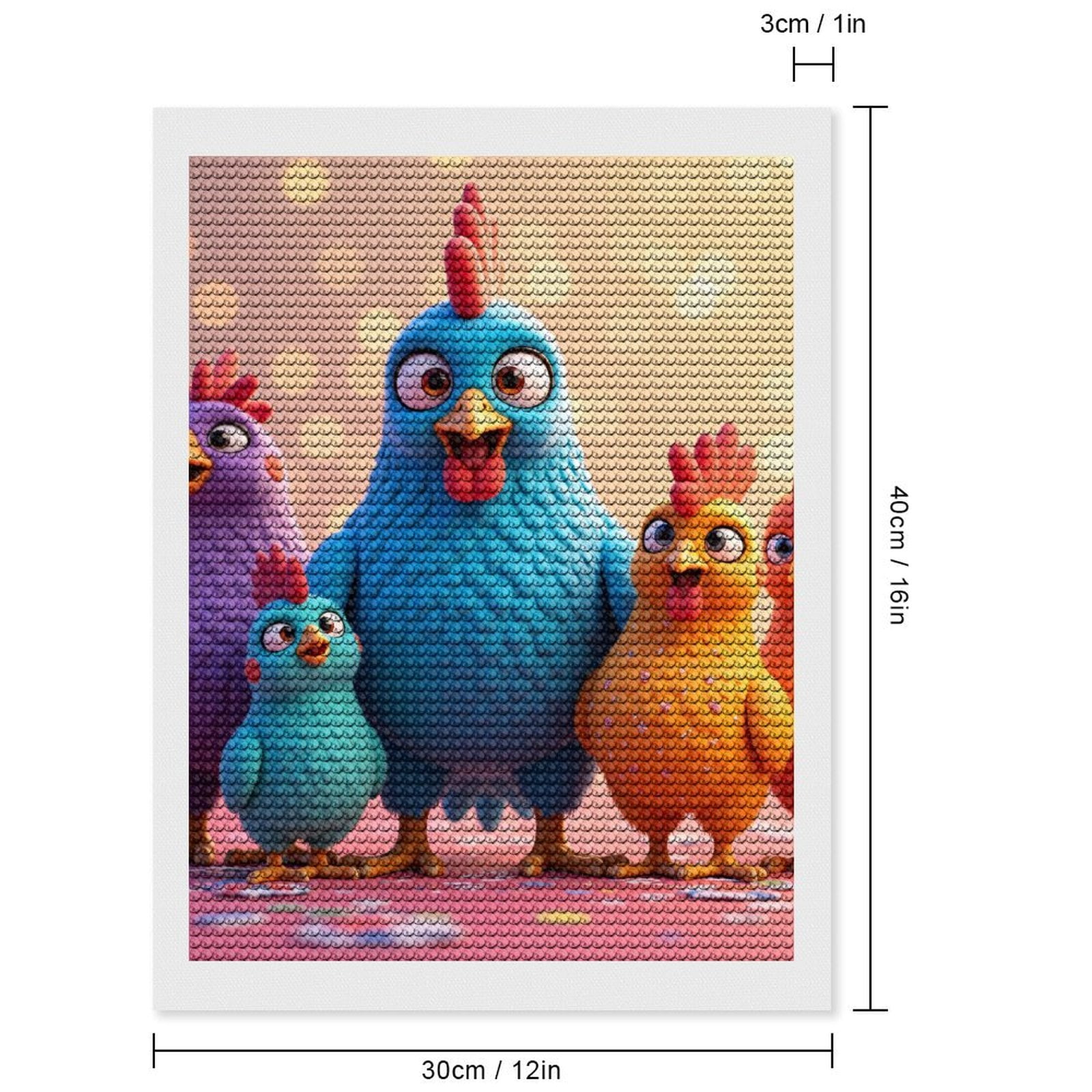 Diamond Art Kits for Adults, Blue Orange Cartoon Chickens Party 5D Diamond Painting Kits for Adults Beginners, DIY Full Drill Diamond Painting, Gem Art and Crafts 12x16