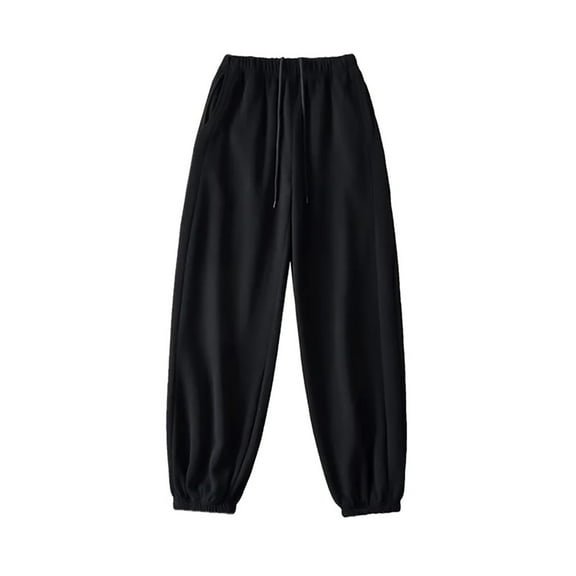 LEBONYARD Pants for Women Clearance,Womens Wide Leg Lounge Pants with Pockets,Women's Fall/Winter Drawstring Elastic Waist Loose Bunched Feet Thick Pants Black S