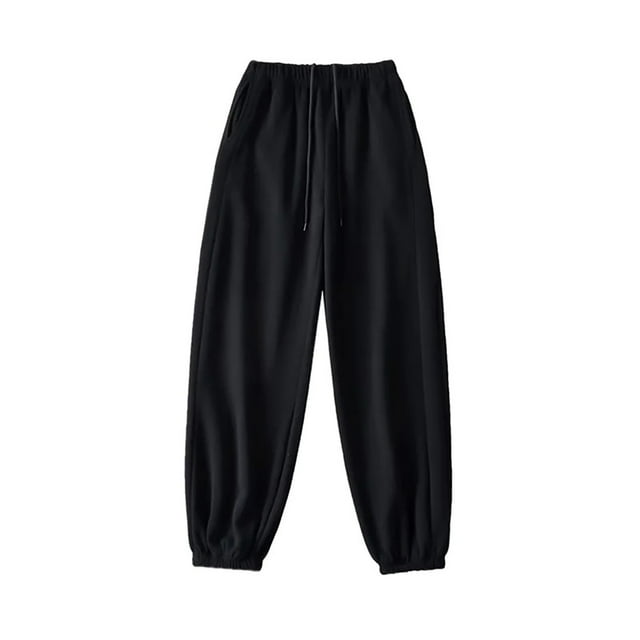 LOVZFMLL Women's Pants, Fall/Winter Drawstring Elastic Waist Loose Cuffed Thick Pants Black, S