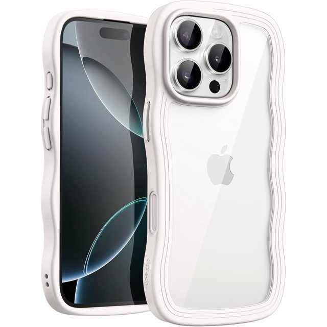 Wavy Case for iPhone 16 Pro Max 6.9-Inch, Cute Wave Frame Curly Shape Shockproof Phone Cover for Women and Girls, Clear Hard PC Back (Desert Titanium)