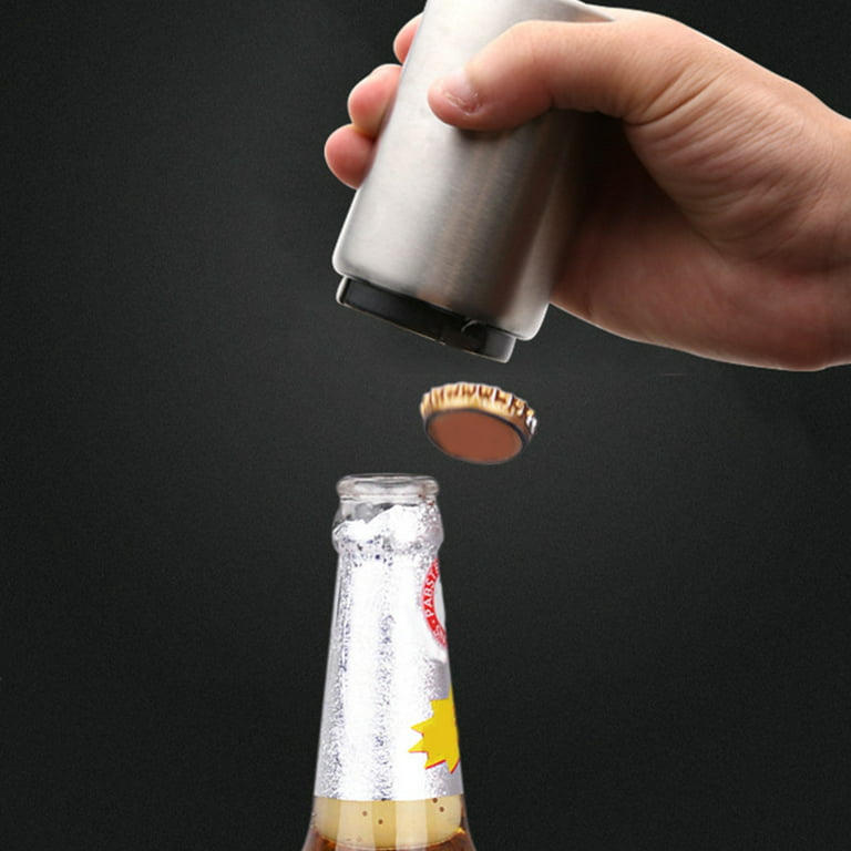 Beer Bottle Opener Magnetic Bottle Opener With Cap Catcher - Automatic  Bottle Cap Opener - Pop Top Push Down Beer Opener - No Bend or Damage To  Caps 