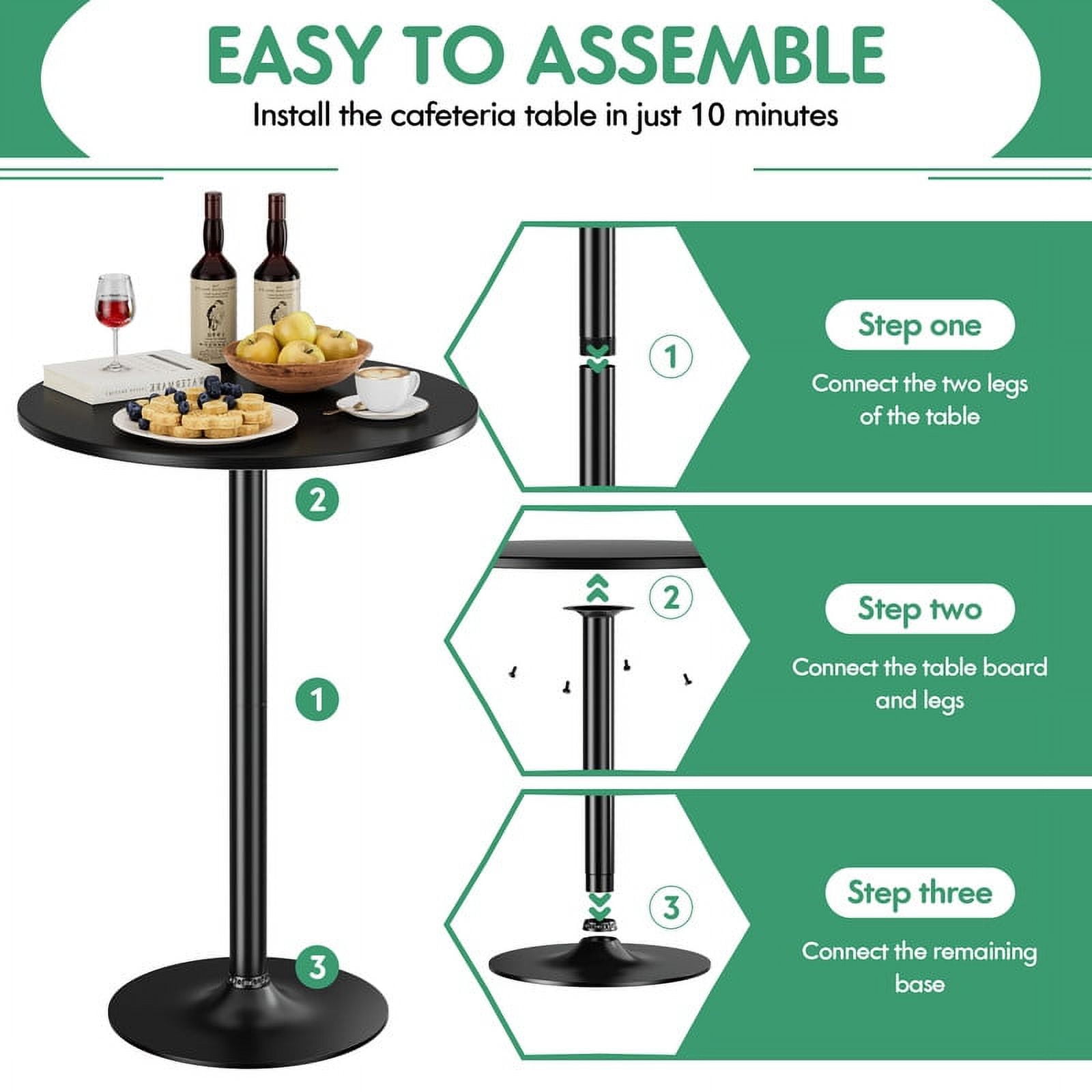 Homall Bistro Pub Table Round Bar Height Cocktail Table Metal Base MDF Top Obsidian Table with Black Leg 23.8-Inch Top, 39.5-Inch Height, Black