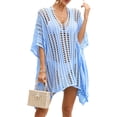 thumbnail image 4 of Franhais Women Summer Beach Cover-up, 3/4 Sleeve V-neck Hollowed Slit Loose Summer Top, 4 of 9