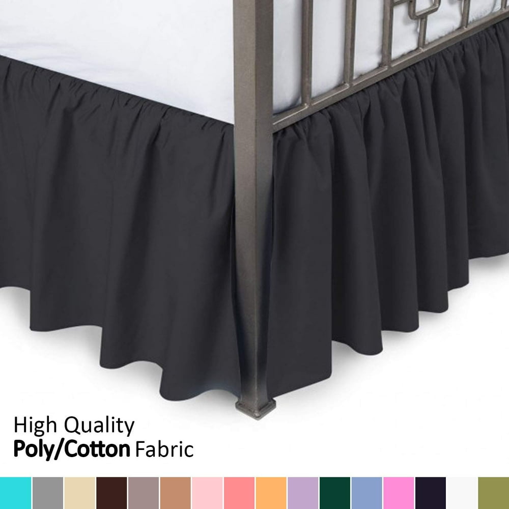 Ruffled Bed Skirt with Split Corners Twin XL, Black, 14 Inch Drop