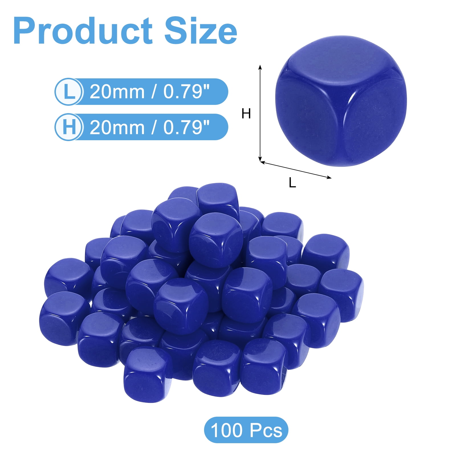 100Pack Rounded Blank Six Sided Dice 20mm/0.8inch Acrylic Dice, Blue