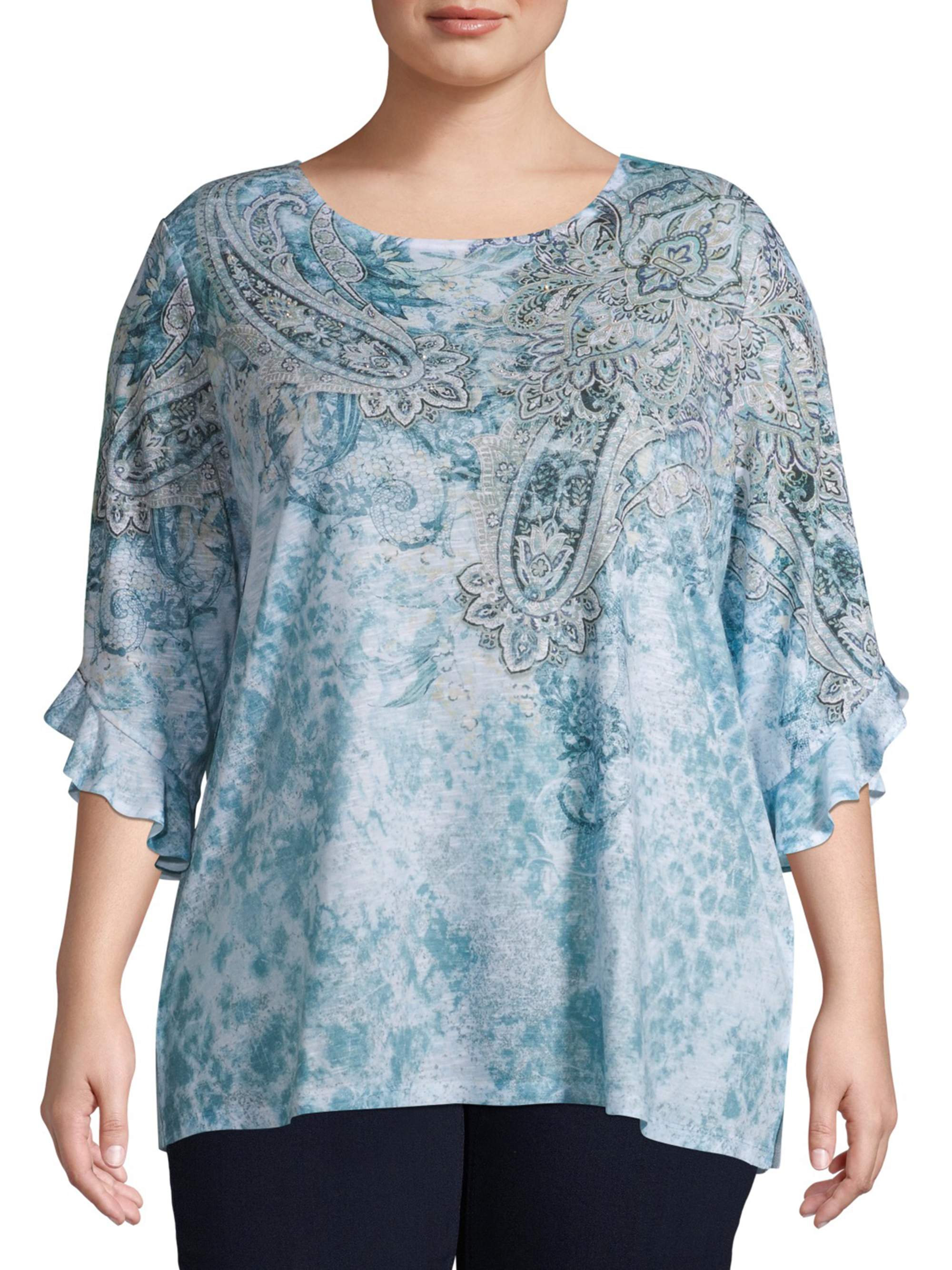 walmart time and tru ruffle sleeve top