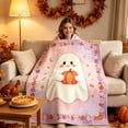 thumbnail image 5 of Cute Ghost Pumpkin Polyester Throw Blanket, Lightweight Soft Multi‑Purpose Cover, Festive Halloween Textile, Decor Accessory for Sofa Bed Living Room Holiday Home Styling, 5 of 8