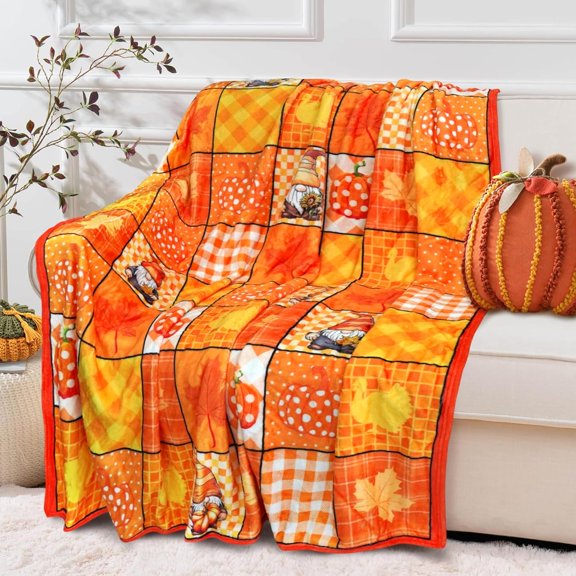 Fall Blankets and Throws, Thanksgiving Plaid Blanket Cute Autumn Fleece Blanket Throws for Sofa Bed Chair Fall Decor 60 * 50 Inch
