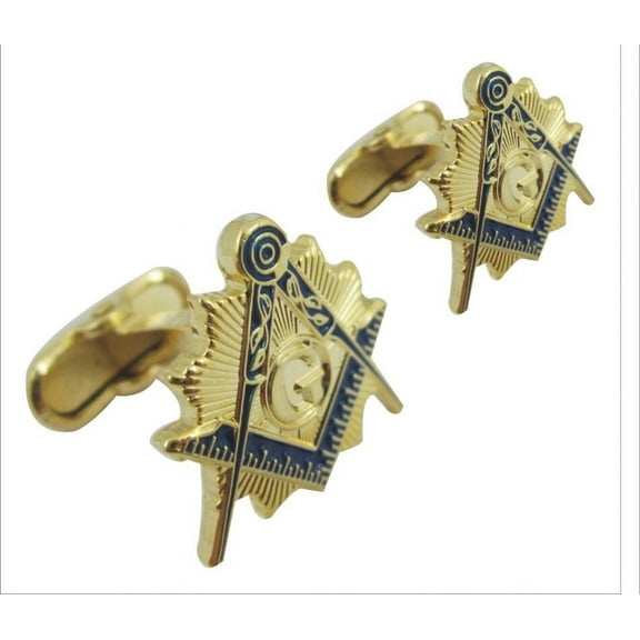 Masonic Cufflinks - Gold Color Blue Lodge Enamel Freemasons Badge Symbols