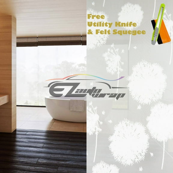 EZAUTOWRAP Dandelion Flower Frosted Glass Peel And Stick Window Film Home Bedroom Bathroom Privacy Waterproof Sticker Decal