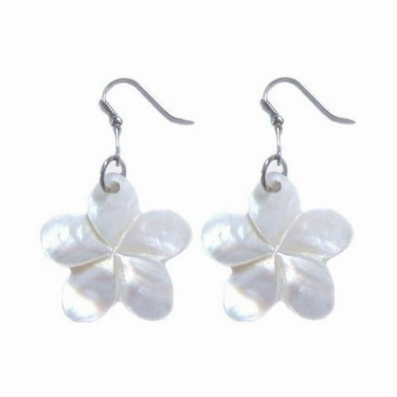 Hawaiian Jewelry Handmade Hand Carved White Plumeria Flower Shell Hawaii Earrings From Maui Hawaii