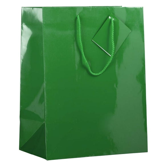 JAM Glossy Gift Bag, 10 x 13 x 5, Green, 1/Pack, Large