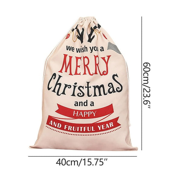 AnuirheiH Christmas Present Bags Drawstring Bags Snowman Snowflake Elk Santa Small Sack Small Reusable Burlap Favor Bags for Candy Wrapper Birthday Christmas Party 23.6x15.7Inch