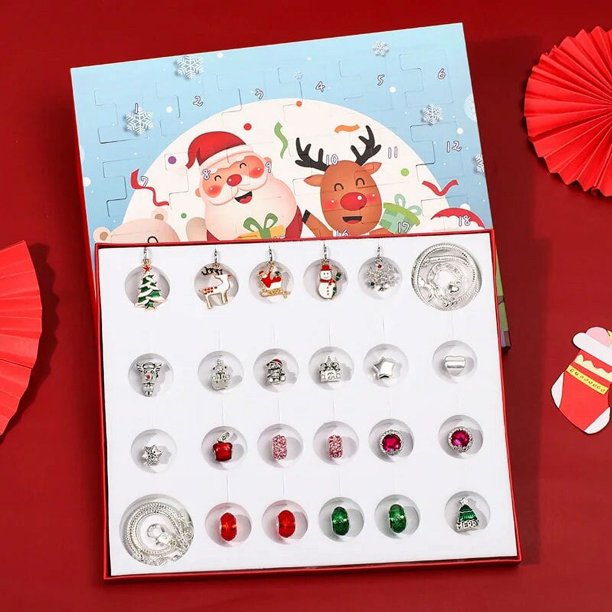 Calendario de Adviento de Navidad, caja de regalo de joyería, 24 días, cuenta atrás, pulseras de joyería para niñas, regalo de Año Nuevo, decoración de Navidad