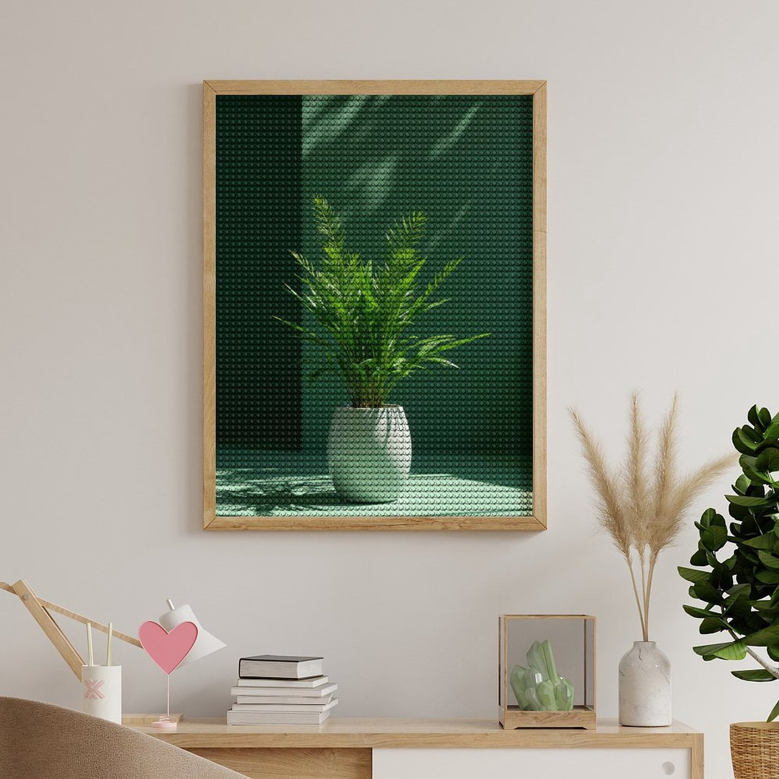 Diamond Art Kits for Adults, Green Indoor Plant In White Pot 5D Diamond Painting Kits for Adults Beginners, DIY Full Drill Diamond Painting, Gem Art and Crafts 12x16