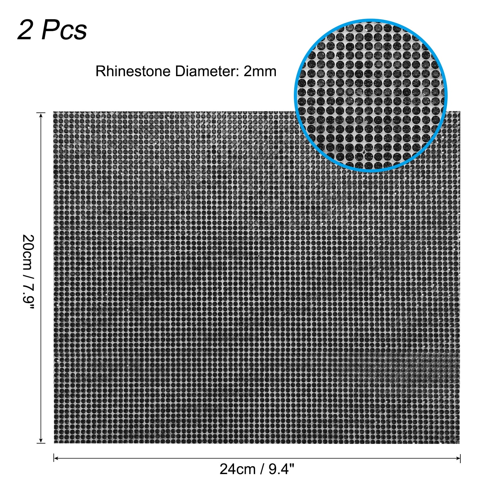 2 Pcs Bling Crystal Rhinestone Sheet, 9.4"x7.9" Self Adhesive Rhinestone Gem Stickers for DIY Crafts Gifts Phone Car Decorations, Black