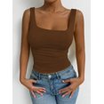 thumbnail image 5 of Women'S Summer Sleeveless Square Neck Tank Top Ruched Slim Fit Basic Vest Tops Brown S, 5 of 9