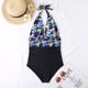 thumbnail image 2 of Traje de baño de una pieza para mujer, traje de baño fruncido con cuello en V y Espalda descubierta, estampado Floral, para nadar en verano, flor azul XXL, 2 of 6