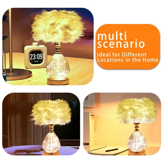 Modern Creative Feather Table Lamp (White) - 3 Lighting, Gold Stand Luxury Desk Lamp, Romantic Elegant Decor for Bedroom Vanity & Girl’s Living Space