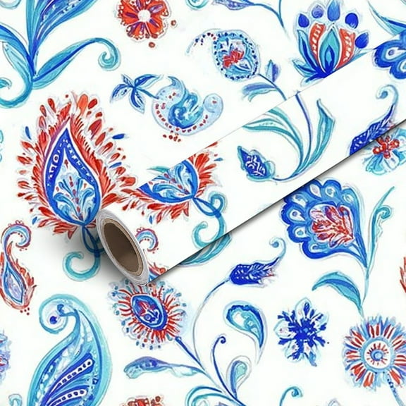 Peel and Stick Wallpaper Contact Paper Paisley white hand drawing Watercolor Self Adhesive and Removable 24in x 118in