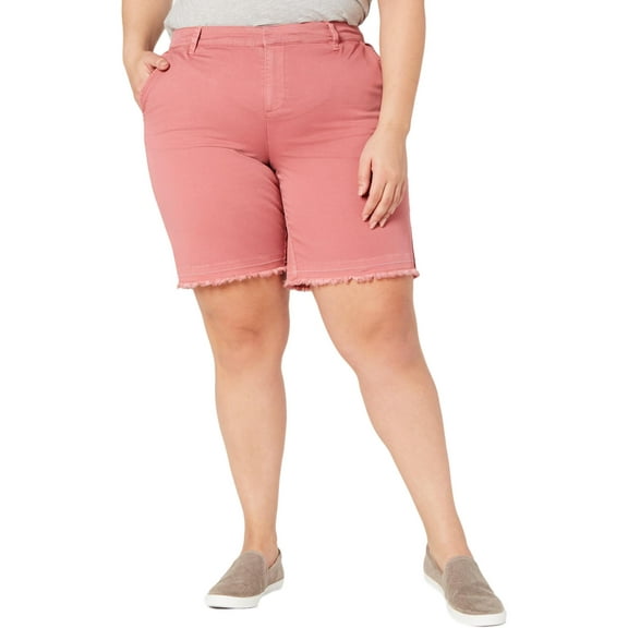 Style & Co. Womens Plus Mid Rise Frayed Hem Bermuda Shorts Pink 24W