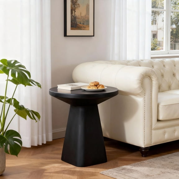 Christopher Knight Home Outdoor Concrete Side Table, Round Indoor End Table with Tapered Legs, Black