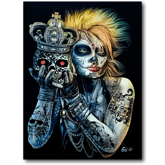 Tattoo Blonde Lady with Skull and Crown Glow in the Dark 4D Caballo T-Shirt