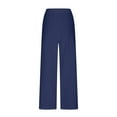 thumbnail image 5 of Hueook Outfits For Women 2 Piece Sets Women's Spring And Summer V-neck Loose Lapel Long Sleeved Shirt Wide Leg Pants Color Set Navy 3X, 5 of 5