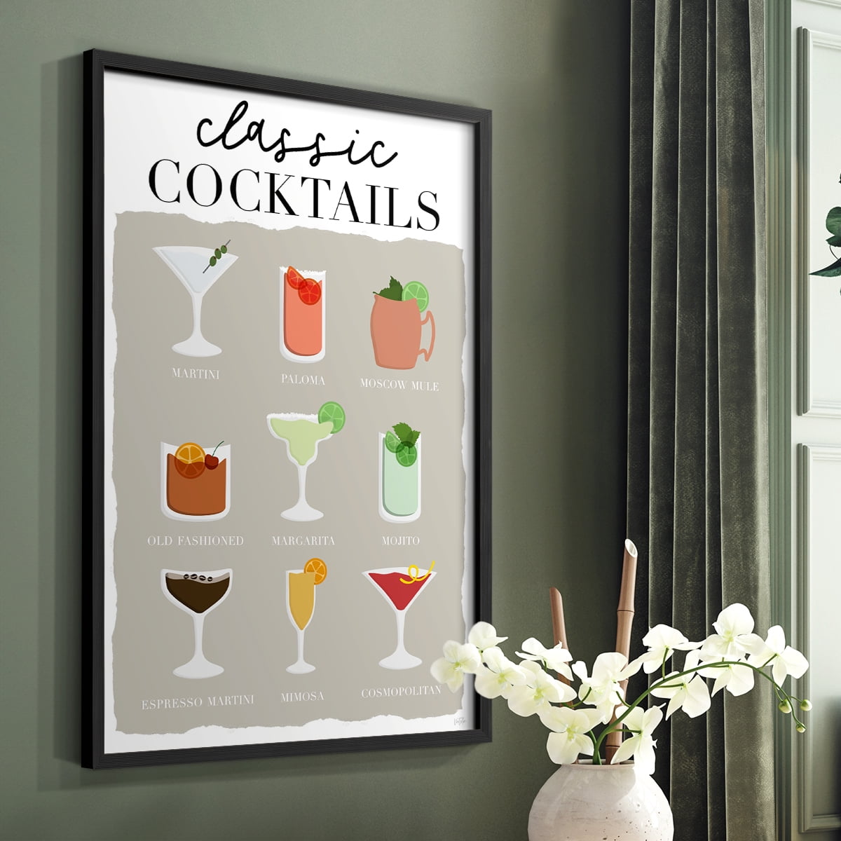 Classic Cocktails in Paper Solid Wood 11 x 14 Framed Print
