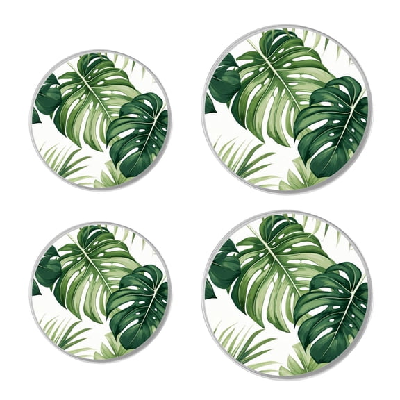Round Stove Burner Covers 4 Pcs Metal Electric Stove Burner Covers 8Inch And 10Inch ,Palm Leaves Exotic Tropical Green picture