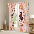 thumbnail image 3 of Feelyou Black Boho Cat Curtains Pack of 2 (52x84 Each), Pink Flower Window Curtains, 3 of 6