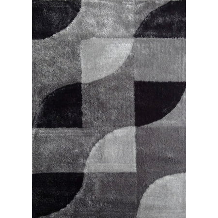 Black Grey Rug Grey with Black Contemporary Hand Tufted Home Area Rug, Hand Tufted 100 Percent Polyester (Exact Size 5 Feet x 7 Feet) ()