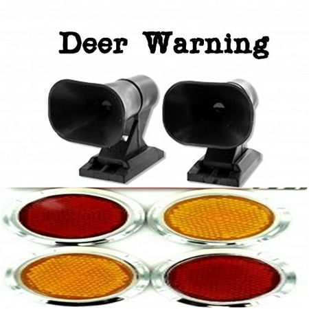 2pk. Deer Warning ALERT Whistle For Cars Vehicle Self Adhesive Animal Whistles ALERTS - PLUS Small Mini Plastic 4pk Stick On Reflectors Red Amber for Bikes, Trucks, Cars, Motorcycles [BUNDLE