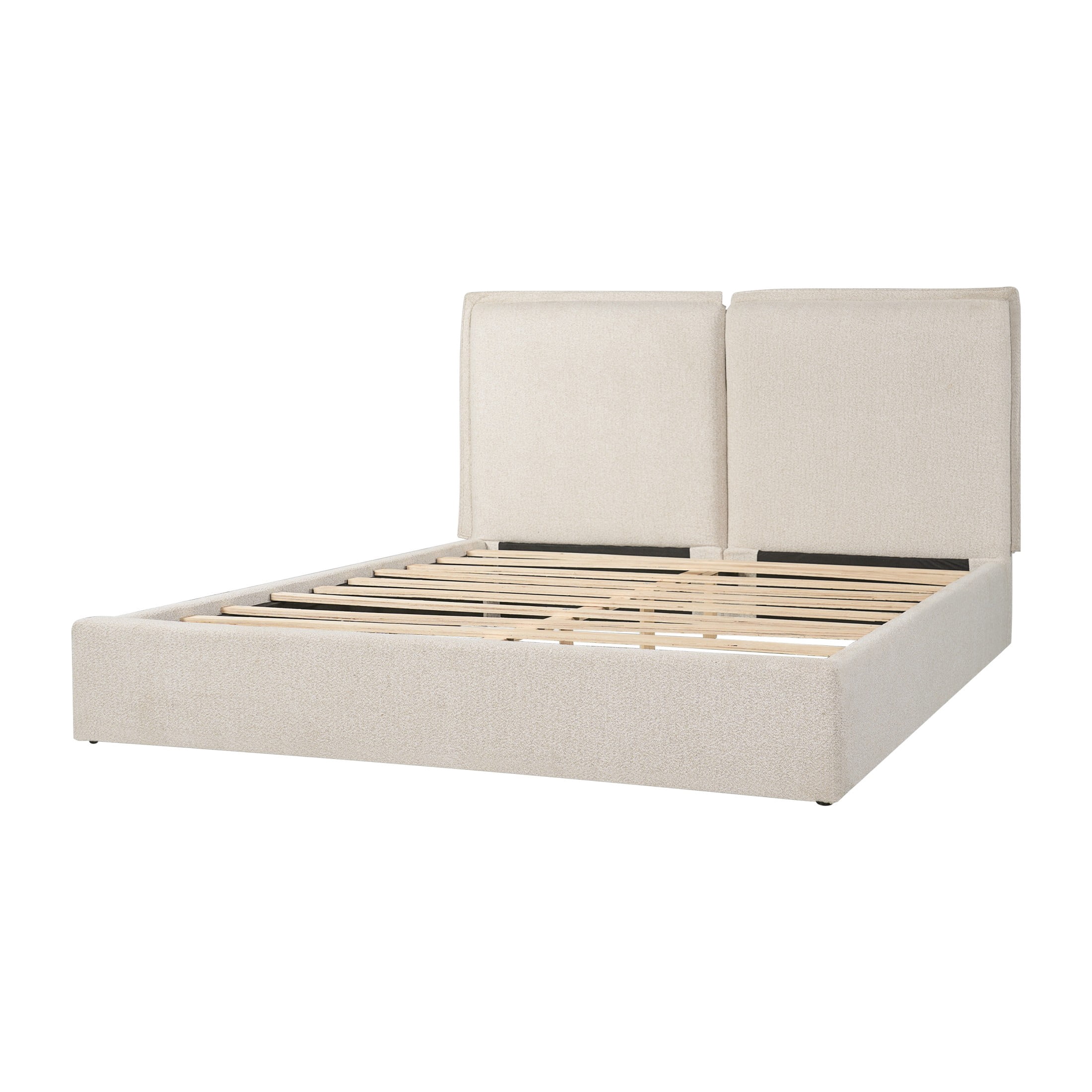 Christopher Knight Home Queen Double Pillow Bed Frame, Boucle Headboard Platform Bed, Beige