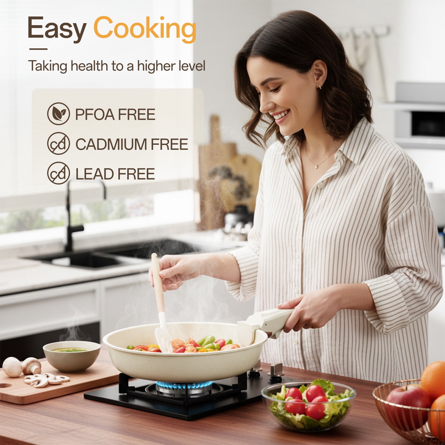 NULAS 21 Piece Pots and Pans Set Non Stick, Stackable RV Kitchen Cooking Set , Cookware Set with Detachable Handle, Dishwasher Safe,  Oven Safe, Cream White