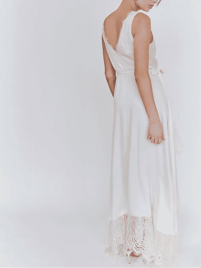 white asymmetrical wrap dress Satin Maxi With Lace Trim And Hem Colour:Navy Floral V neck homecoming dreses and the cut Sheer Corset A-line Court