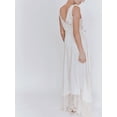 thumbnail image 2 of White Satin Wrap Maxi Dress With Lace Trim And Asymmetrical Hem, 2 of 7