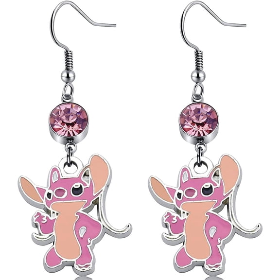 Lilo And Stitch Angel Character With Pink Stone Metal French Wire Earrings