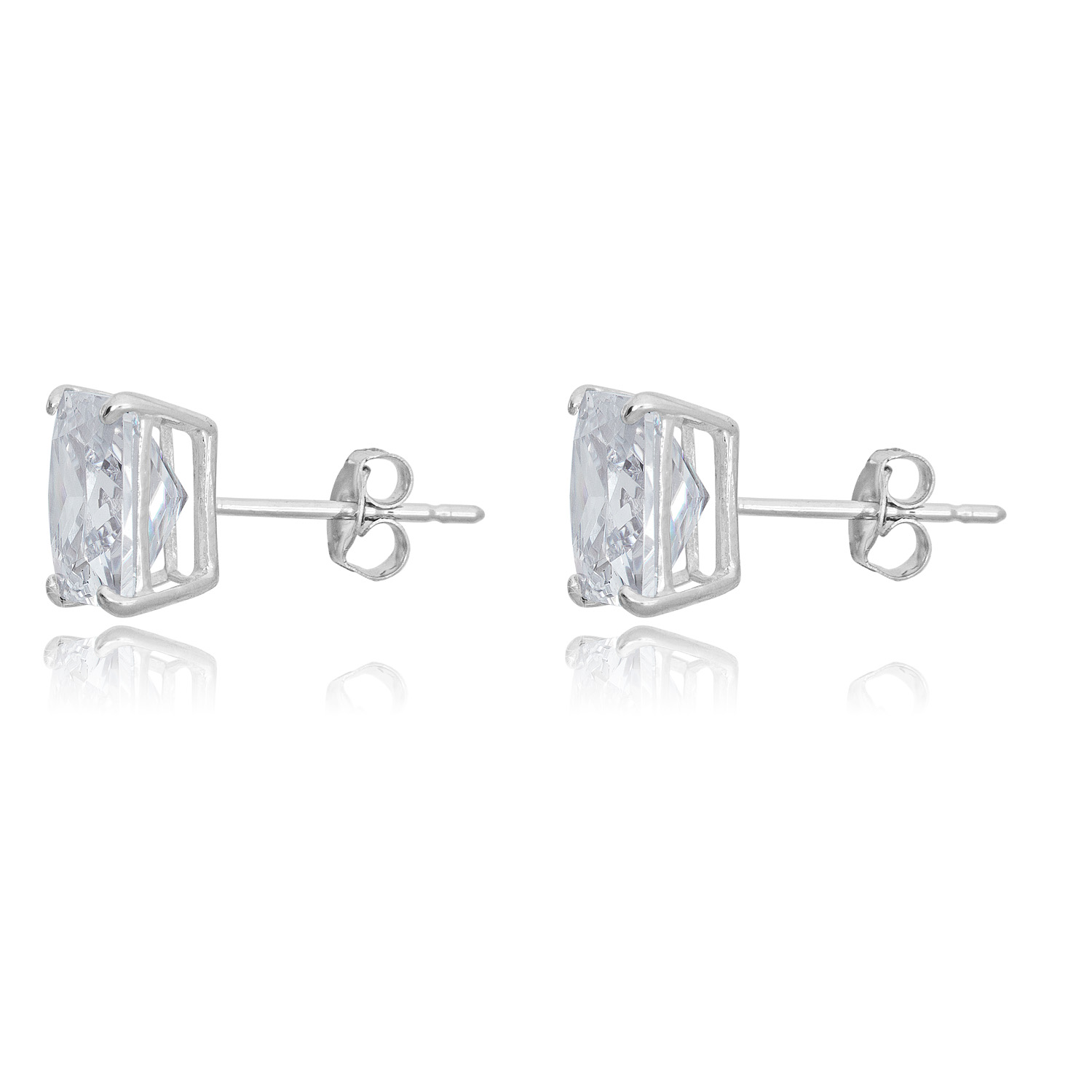 AVORA 10K White Gold 8mm Princess Cut Simulated Diamond CZ Stud Earrings