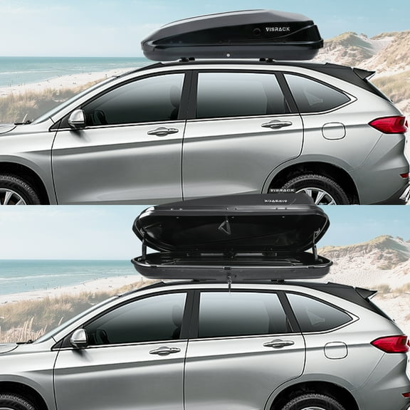 VISRACK Durable Dual-Side Opening Hard Shell Rooftop Cargo Box, 13 Cubic Feet, 130 lbs Capacity, ABS PC Construction, Tool-Free Removable Installation, with Security Lock
