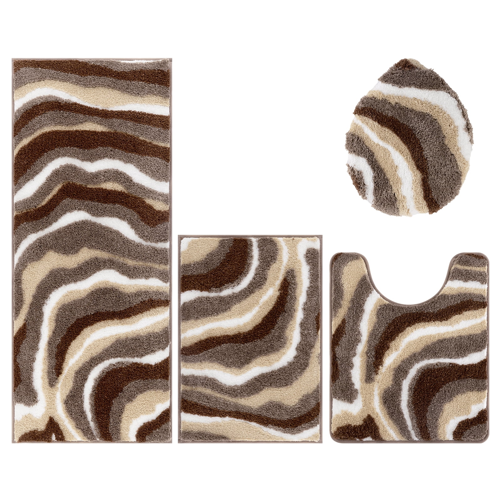 Bathroom Rugs Sets 4 Piece with Toilet Lid Cover, Non Slip Bathroom Mats Extra Soft Chenille Bath Rugs Absorbent Shaggy Rugs Perfect Plush Mats U-Shaped Toilet Rug and Toilet Cover Kitchen