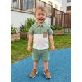 thumbnail image 6 of Cenuakty Toddler Baby Boy Shorts Set Contrast Half Zipper Collared Short Sleeve Shirt and Solid Shorts 2 Piece Summer Waffle Outfit, 6 of 9