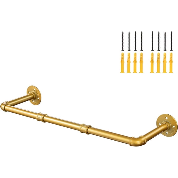 Industrial Gold Pipe Clothing Rack, Wall Ceiling Mounted Clothes Garment Rack 30'', Iron Golden Pipe Clothes Hanging Bar, Heavy Duty Metal Rod for Retail Display Closet Storage