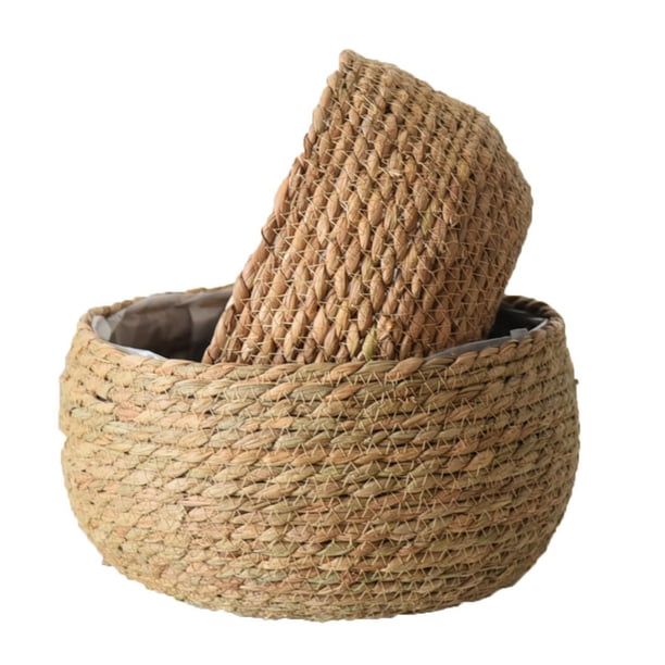 1 maceta tejida de paja, cesta para plantas, maceta redonda tejida (caqui)