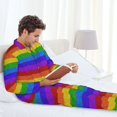 thumbnail image 6 of Naloa Colorful Glitter Rainbow Men’s Pajamas Set - Long Sleeve Button Down Sleep Shirt and Pajama Bottoms Sleepwear Set-X-Large, 6 of 7