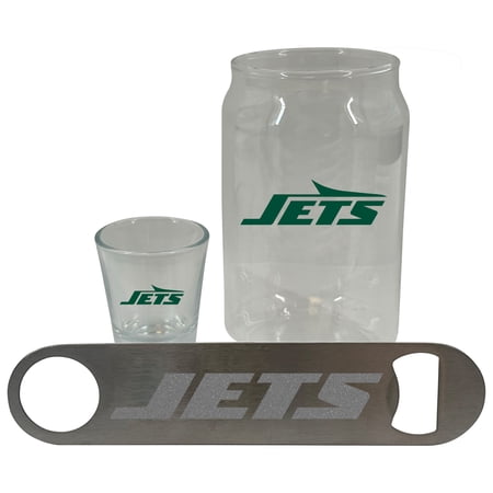 The Memory Company New York Jets Three-Pack Beer Glass 2oz. Shot Glass & Bottle Opener Set